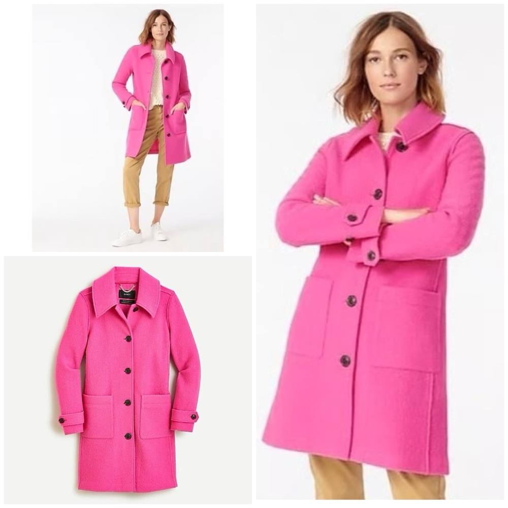 NWT J. CREW Lady Coat in Italian Boiled Wool Fuchsia Pink Peacoat J Crew 0​